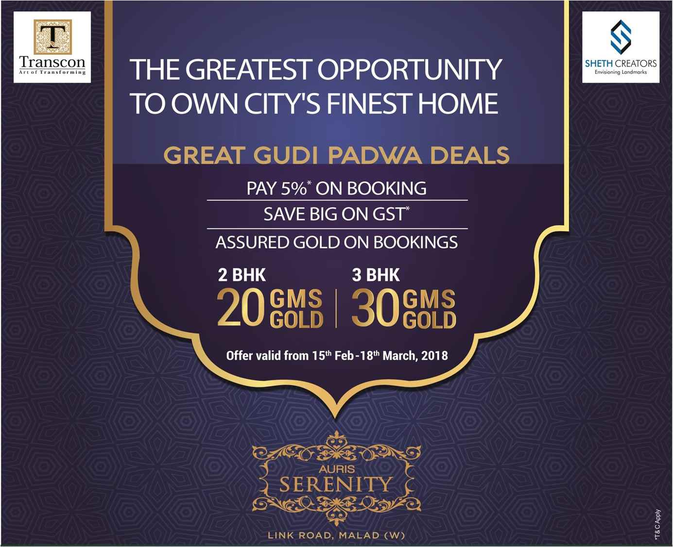 The greatest opportunity to own city's finest home during Gudi Padwa deals at Sheth Auris Serenity, Mumbai Update